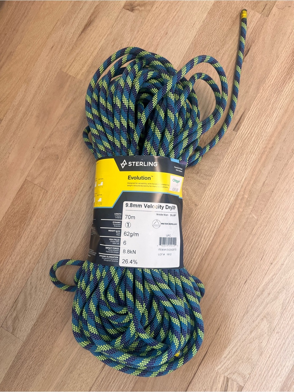 Sterling Evolution 9.8mm Velocity DryXP 70m Dynamic Climbing Rope NWT